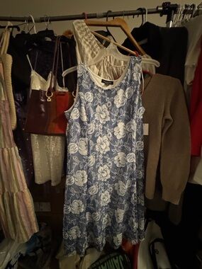 Perceptions Blue and White Floral Lace Dress